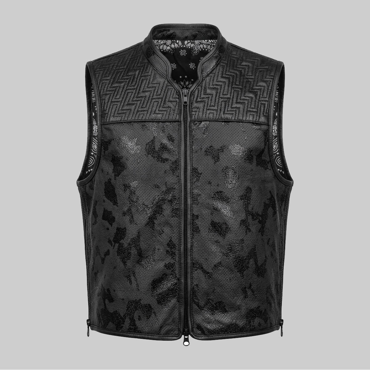 Men’s Tactical Geometric Leather Motorcycle Vest