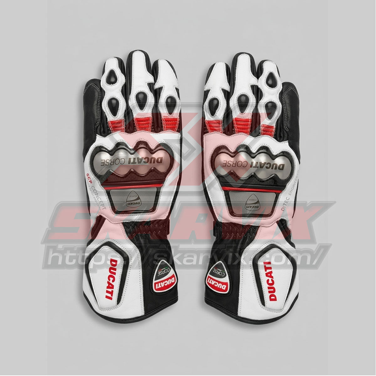 Ducati White Motorcycle Leather Gloves