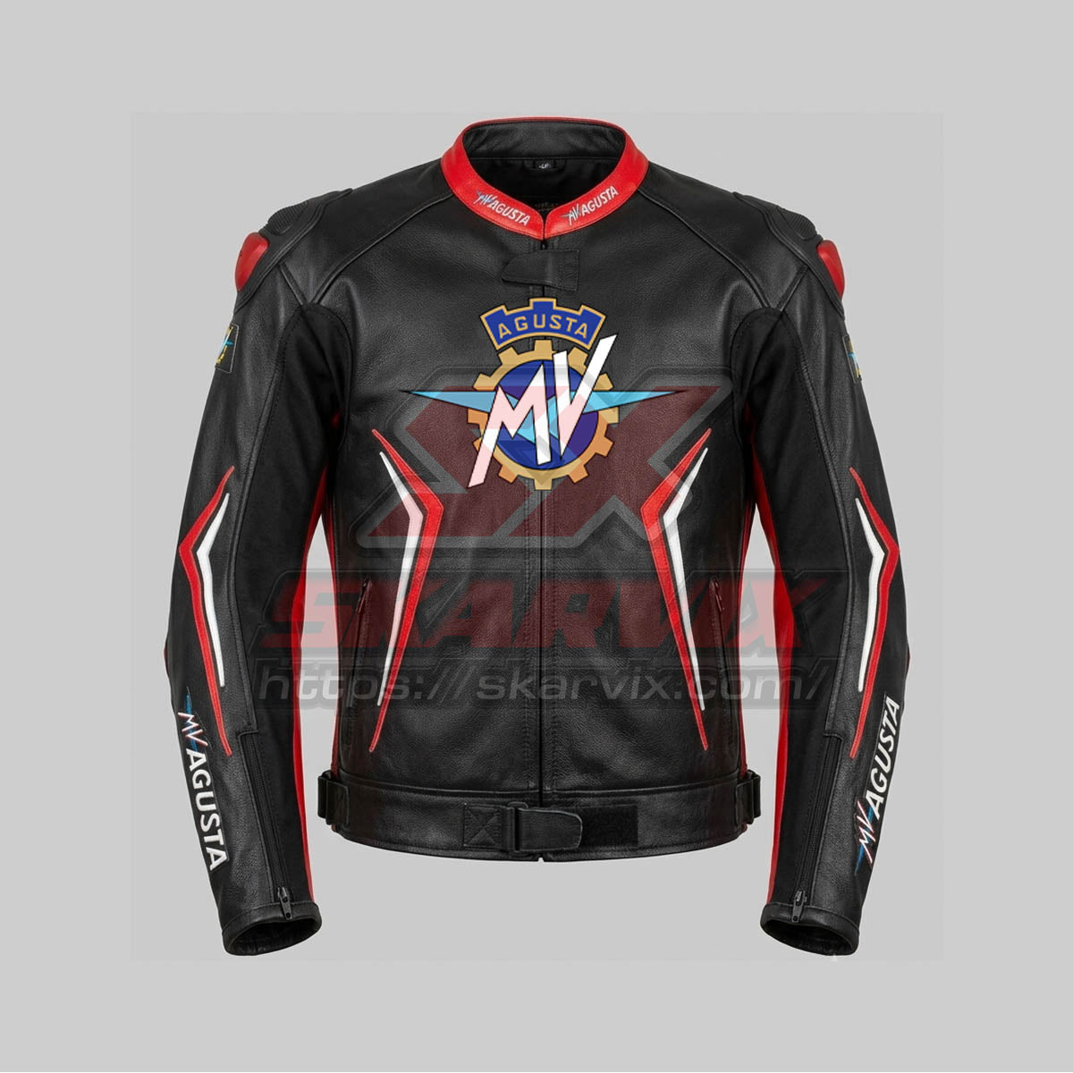 MV Agusta Black Leather Motorcycle Jacket