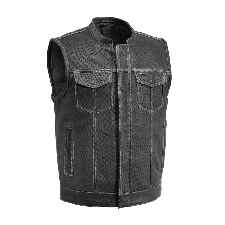 Perfo White Stitch Men's Motorcycle Leather Vest
