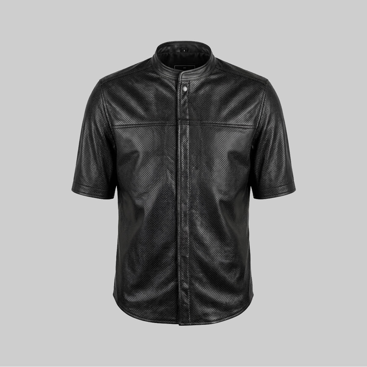 Perforated Half Sleeves Leather Shirt