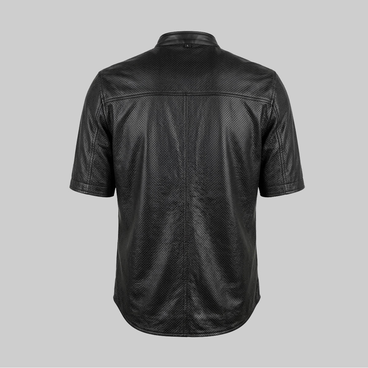 Perforated Half Sleeves Snapped Leather Shirt