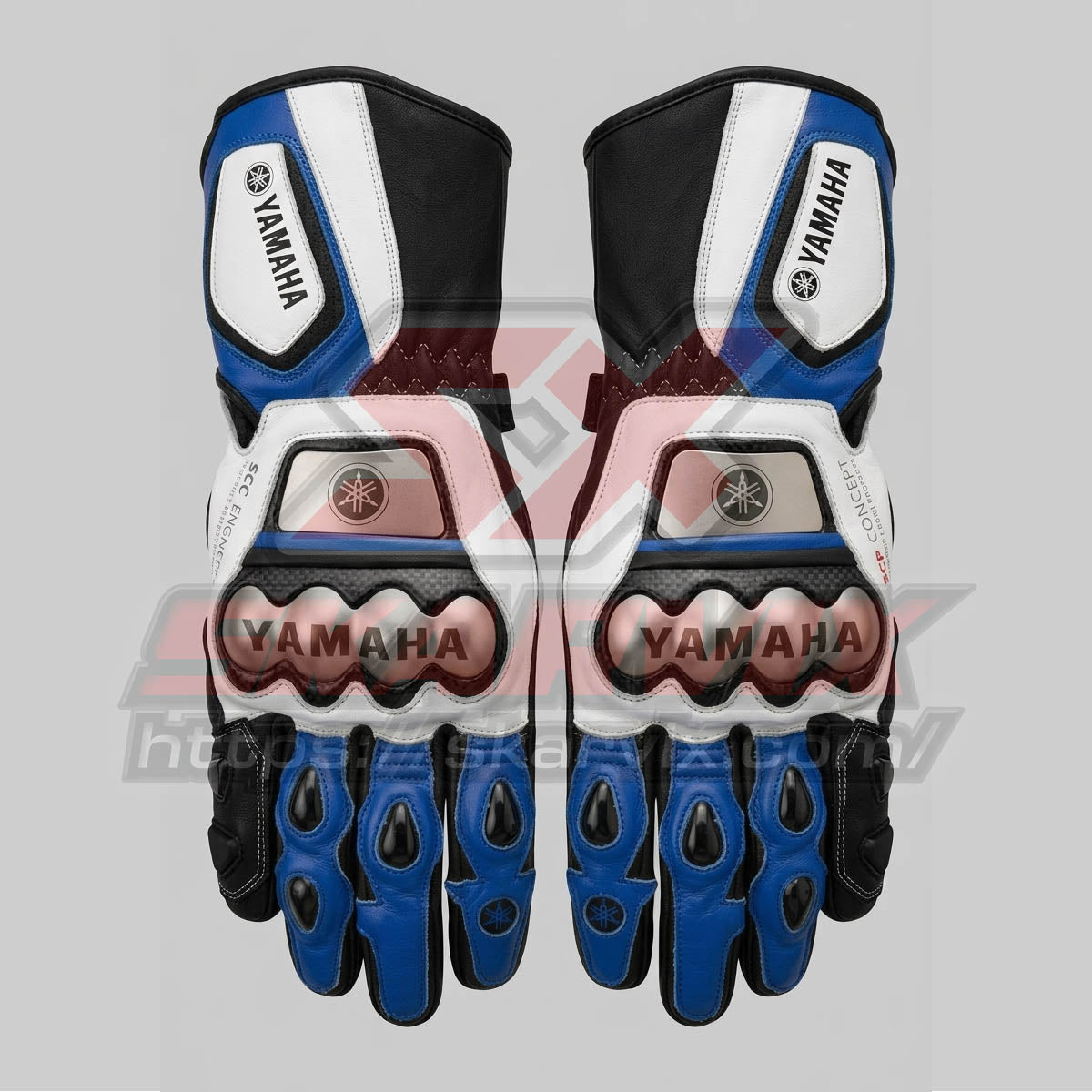 Yamaha Blue Motorcycle Leather Gloves